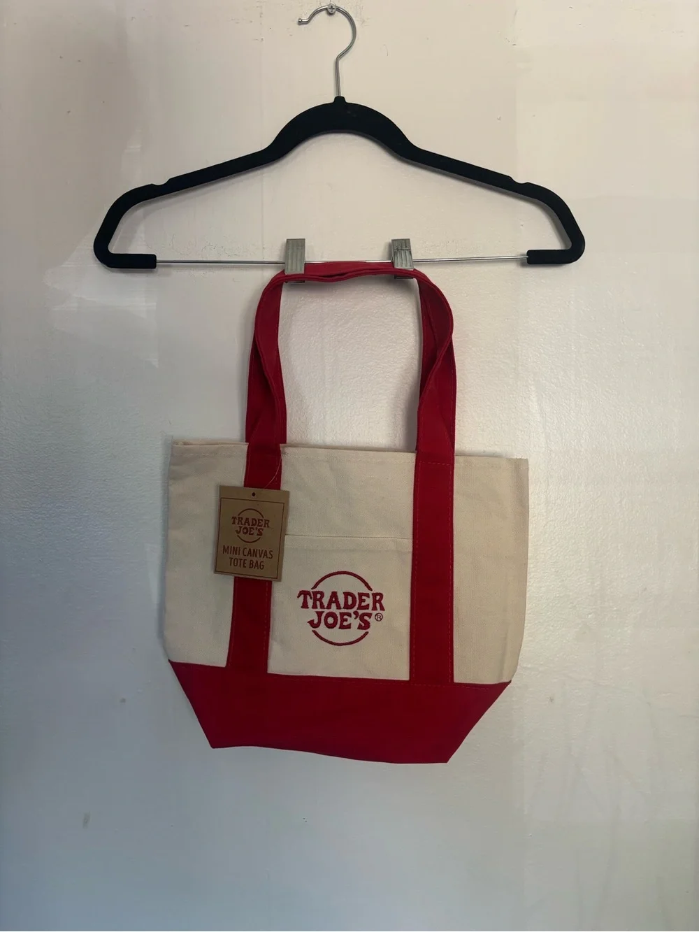 NWT Trader Joe’s Red & Cream Mini Canvas Tote Bag